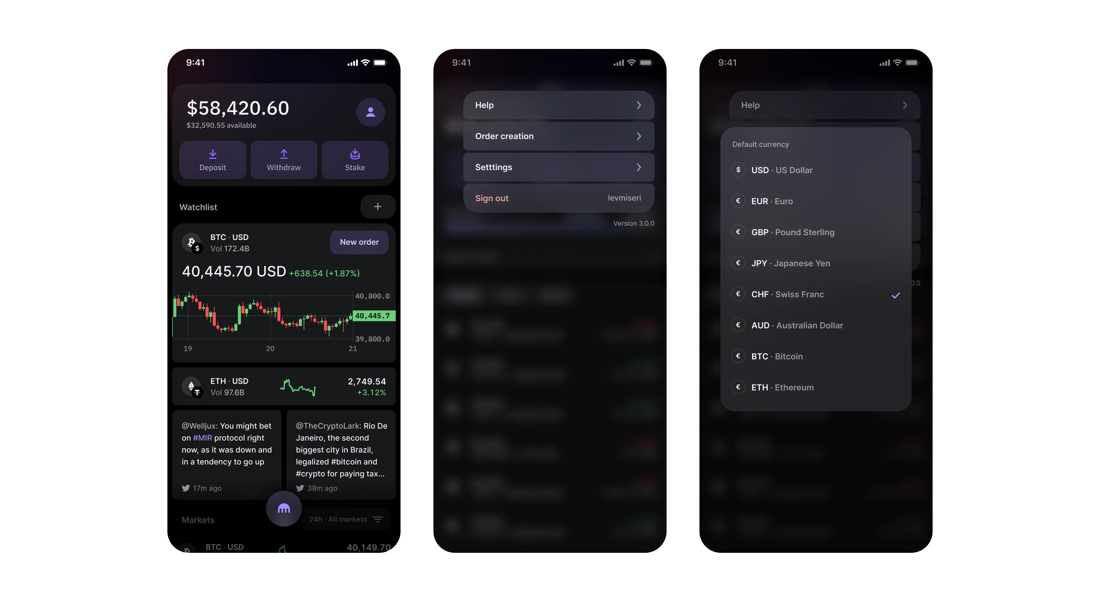Dashboard and settings