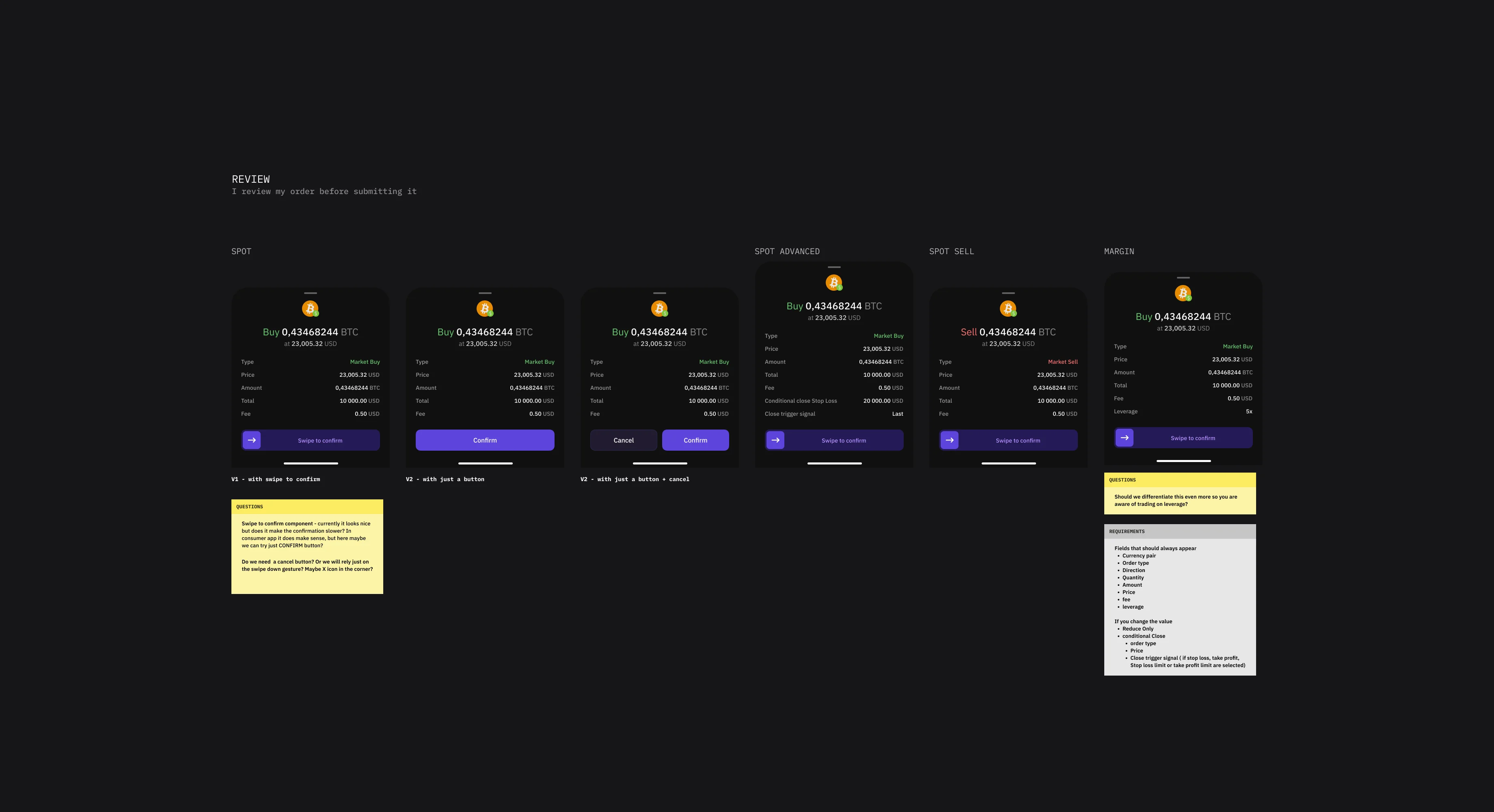 Order review screens